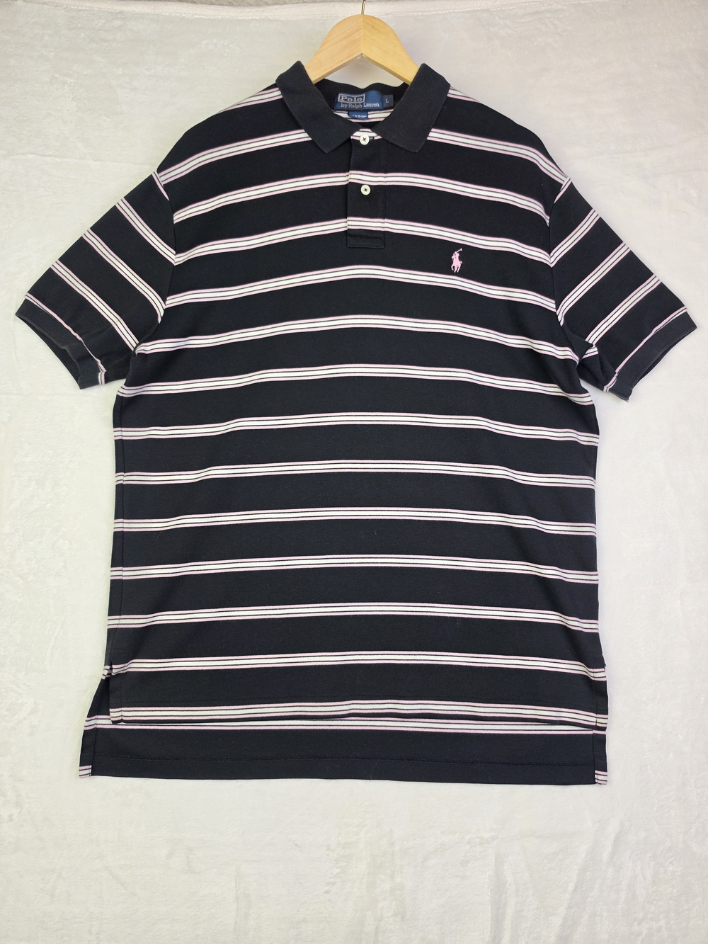 Polo Ralph Lauren Men's Striped Polo Shirt Size Large Black Pink White‎ Cotton
